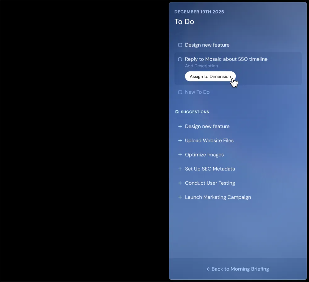 A Dimension action plan with tasks and suggestions